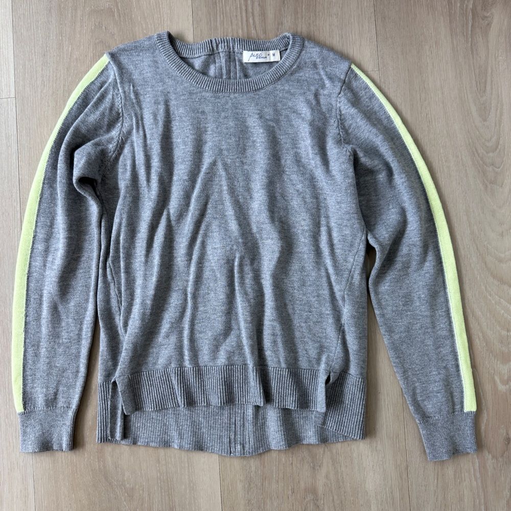 Pinc Premium Girls Gray and Light Green/Yellow Stripe Zip Sweater, Size M
